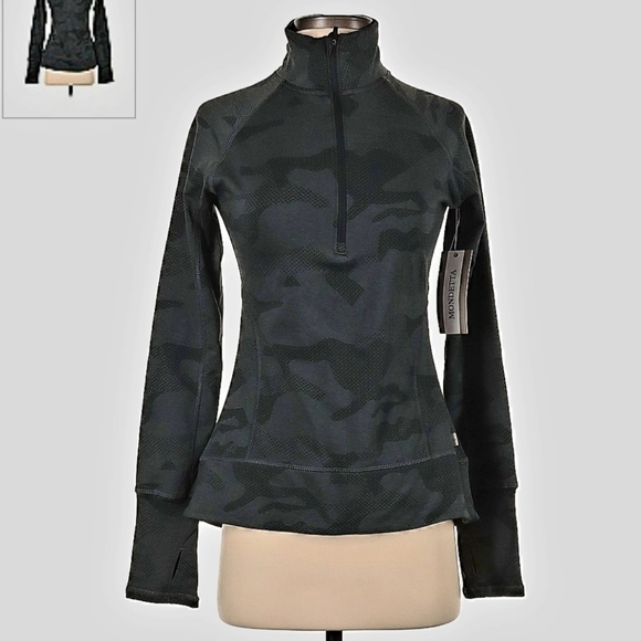 NWT MONDETTA Ladies XS Lightweight Reflective Black Grey Camouflage 1/4 Zip New - Picture 1 of 10